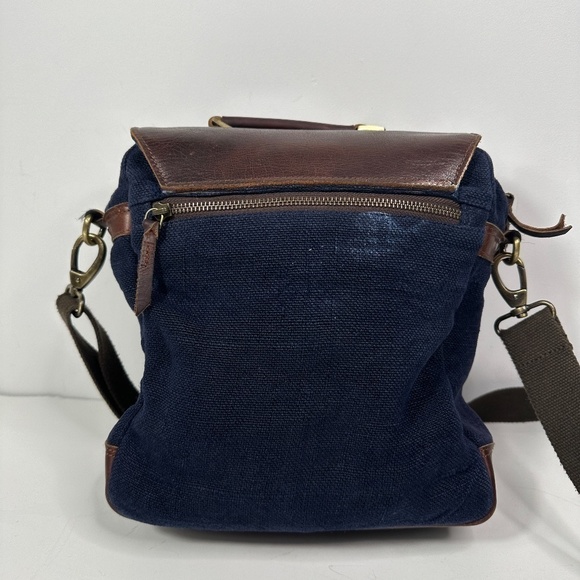 The Burlap People Shoulder Bag Navy Blue Burlap, Brown Leather - Picture 7 of 13